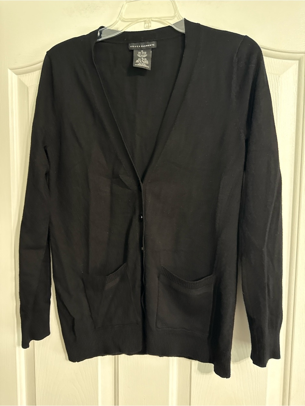 Grace Elements Black Women’s Lightweight V‑Neck Cardigan